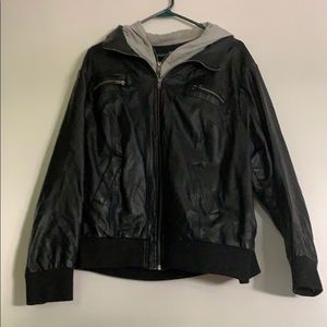 Faux Leather Sweater Jacket